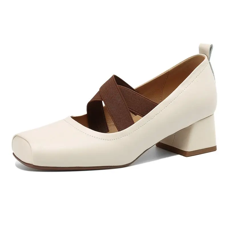Genuine leather square toe mid heels mary janes - Image 7
