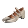 Genuine leather buckle strap mary janes with thick heels