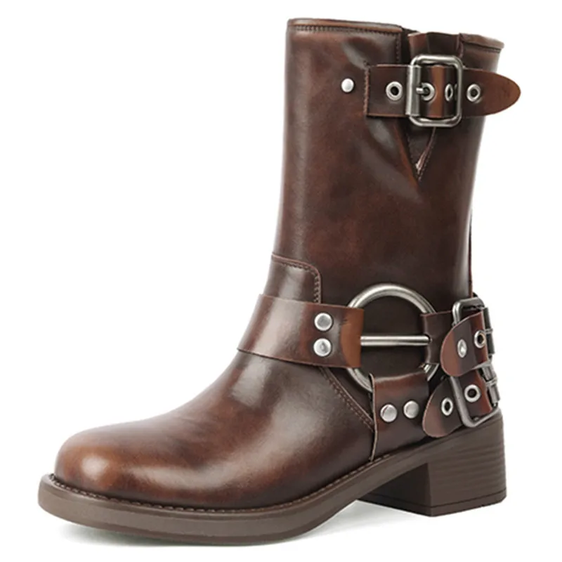 Genuine leather mid calf slip on motorcycle boots - Image 7