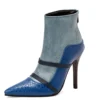 Blue snake print ankle boots