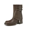 High heeled genuine leather long boots