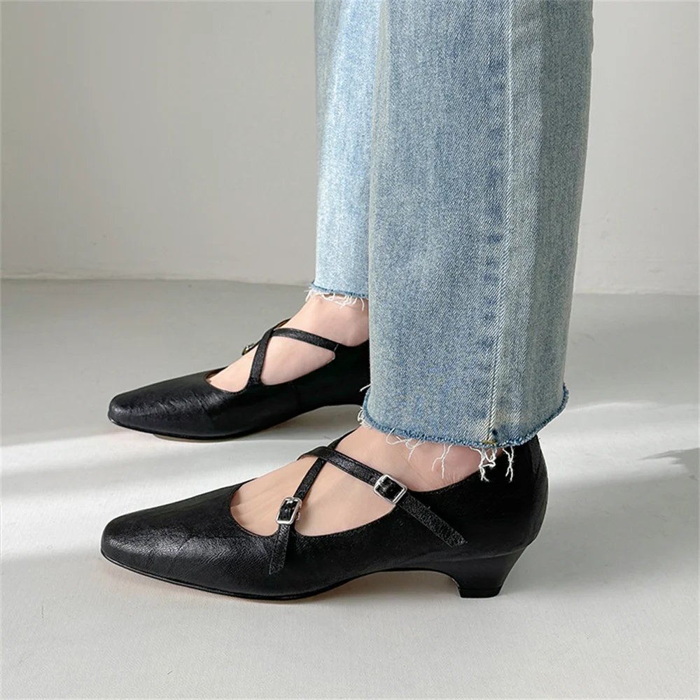 Genuine leather kitten high heels party pumps - Image 7