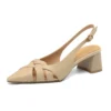 Leather pointed toe slingback pumps with thick heels