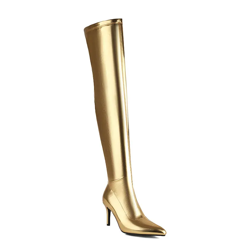 Thigh high elastic heeled winter boots - Image 16