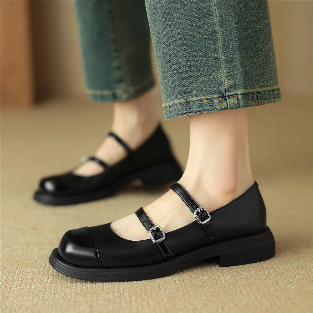 Genuine leather round toe mary jane pumps - Image 2