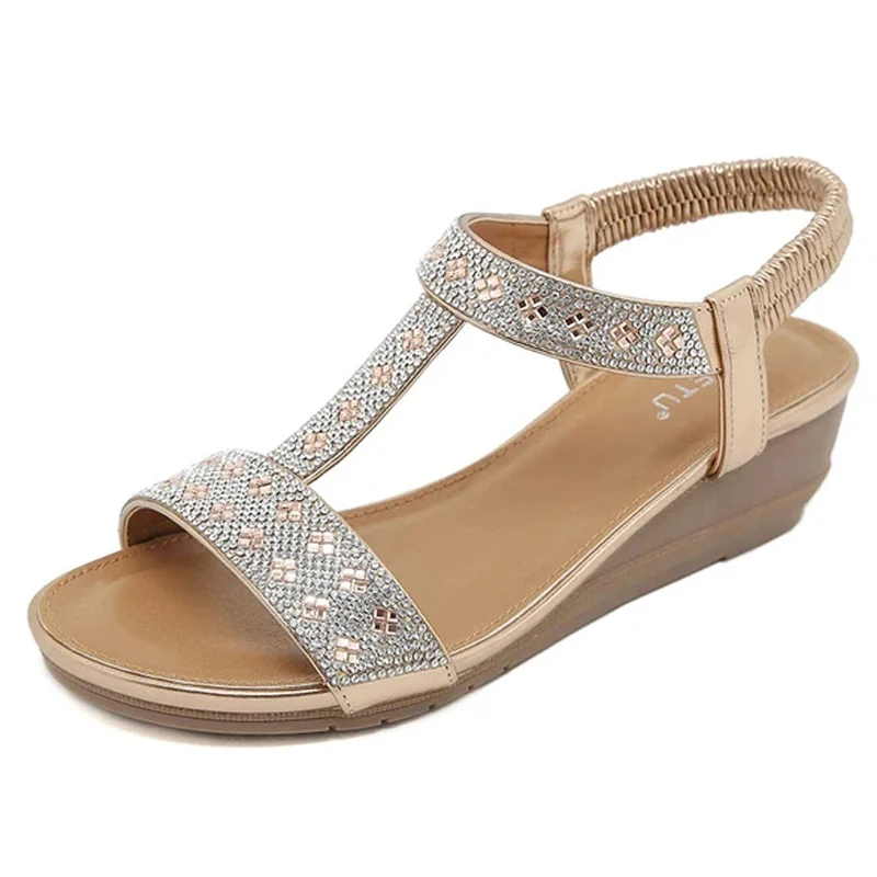 Bohemian elastic strap wedge sandals - Image 3