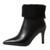Genuine leather ankle boots with stiletto heels and fur lining