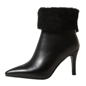Genuine leather ankle boots with stiletto heels and fur lining