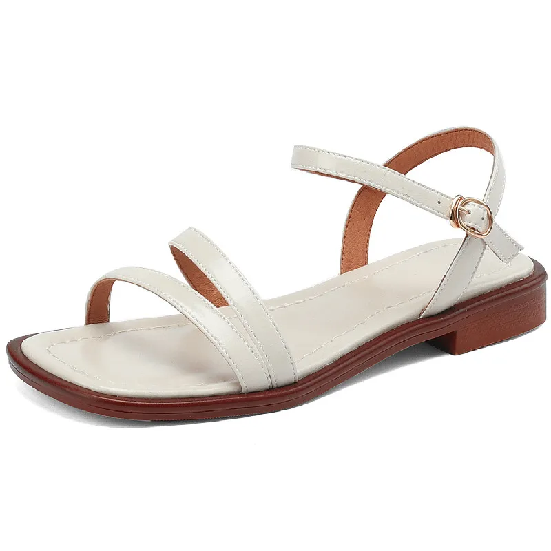 Classic leather low heeled sandals for office and casual wear - Image 5