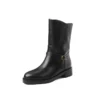 Genuine leather mid-calf boots with thick heels