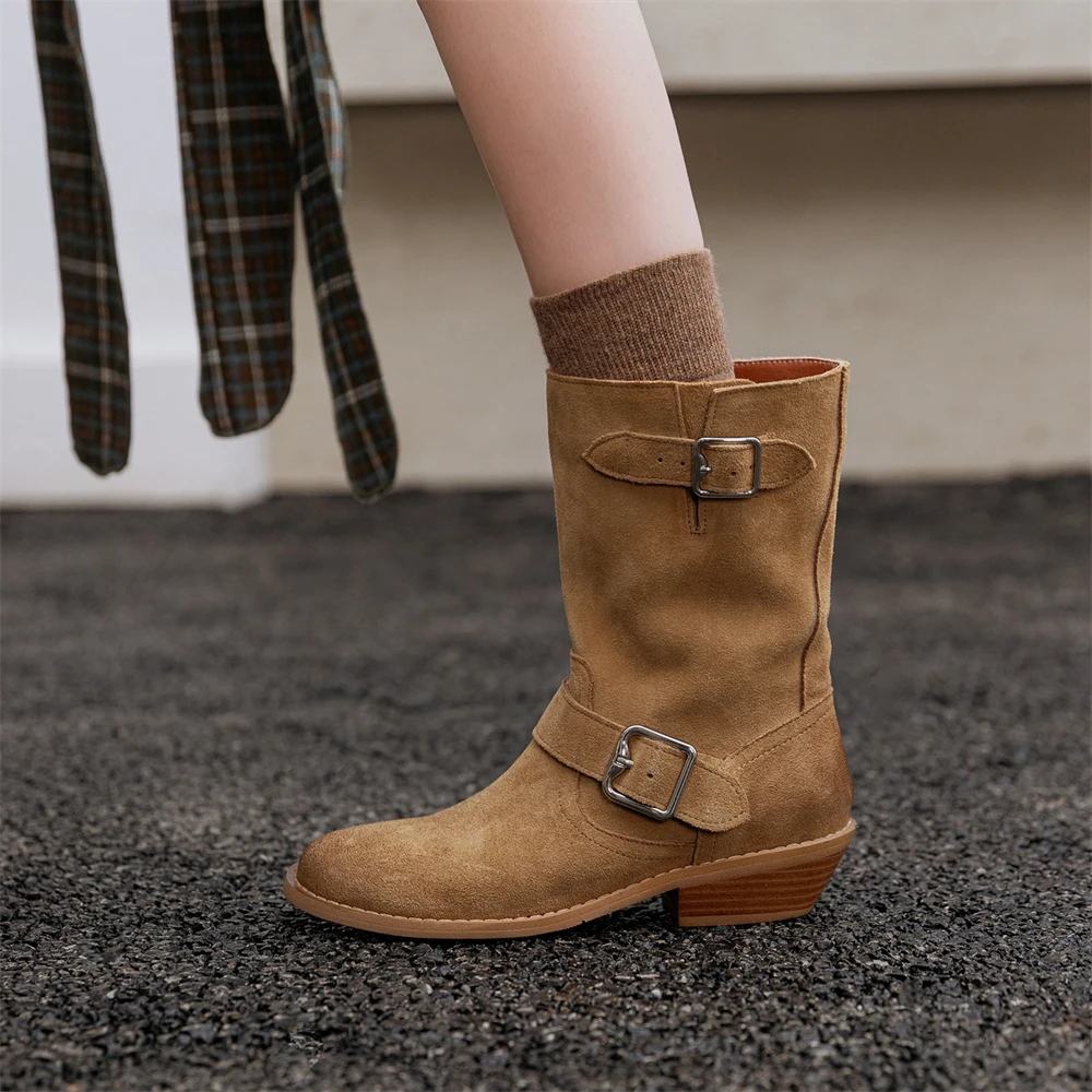 Mid-calf leather motorcycle boots with metal decoration - Image 3