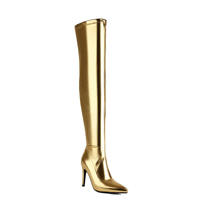 Thigh high elastic heeled winter boots - Image 14