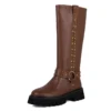 Plus size knee high genuine leather boots with rivets and square heels