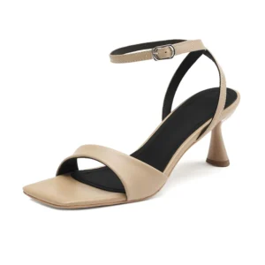 Elegant thin high heels ankle strap sandals in genuine leather