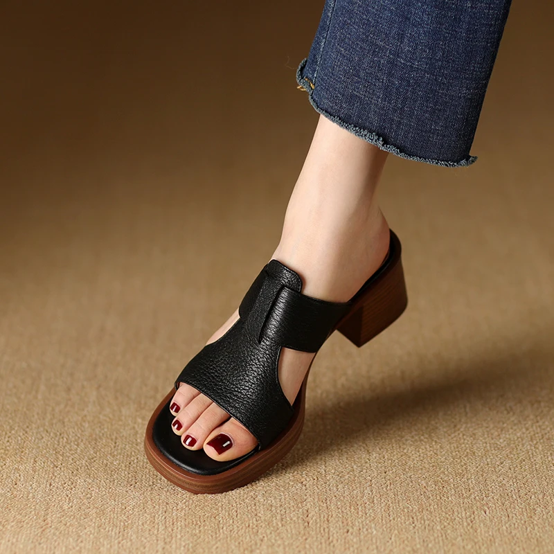 Genuine leather peep toe high heel sandals - Image 3