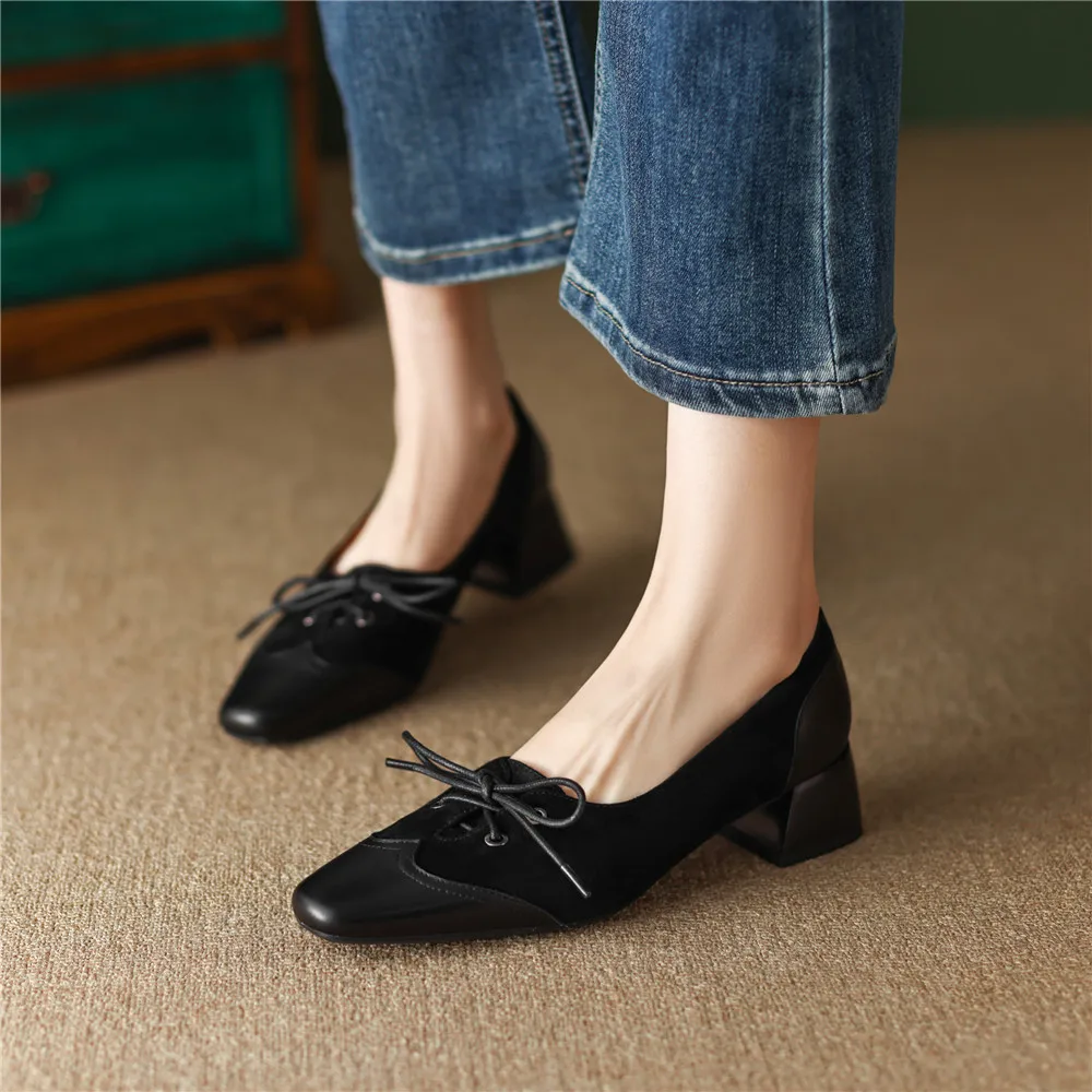 Genuine leather thick heel office pumps - Image 4