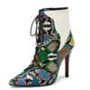 Multicolored snake print ankle boots