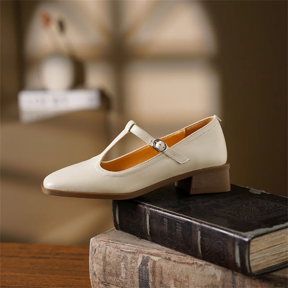 Genuine leather t-strap high heel pumps - Image 6