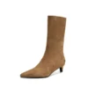Pointed toe mid-calf kitten heel boots