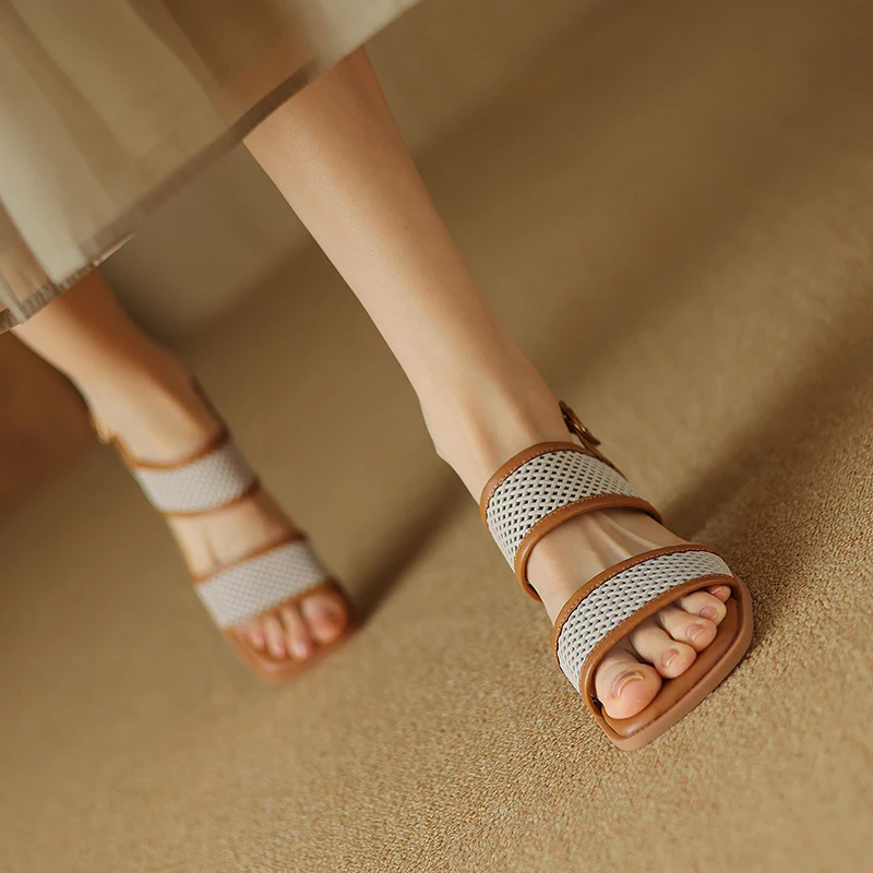 Genuine leather open toe slingback sandals - Image 10