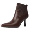 Pointed toe genuine leather ankle boots with high heels