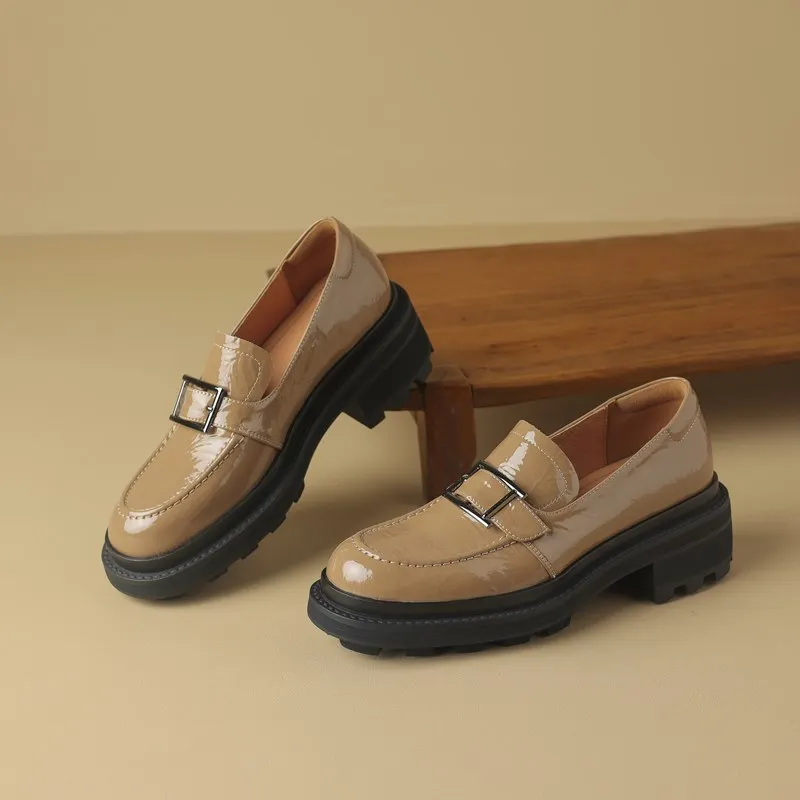 Genuine leather square toe mid heel pumps - Image 3