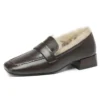 Genuine leather warm winter loafers with thick fur