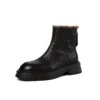 Genuine leather wool slip-on ankle boots with mid heels