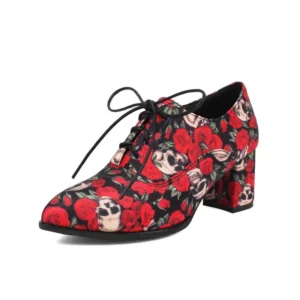 Pointed toe block heel lace up vintage pumps shoes