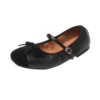 Genuine leather mary jane flats with buckles