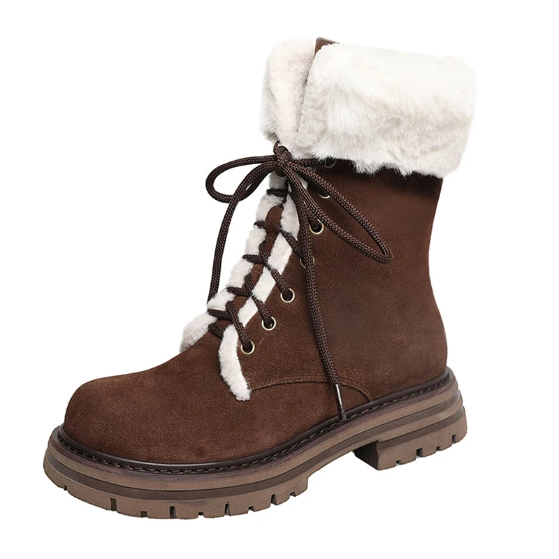 Suede leather snow boots with plush fur and thick heels - Image 6