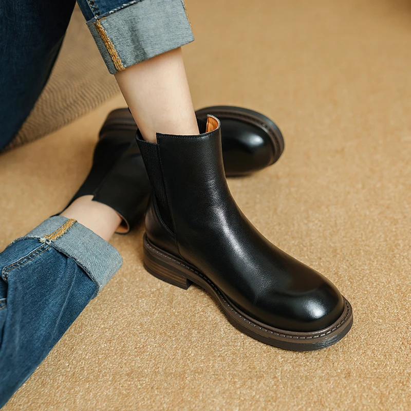 Genuine leather high heel ankle western boots - Image 2