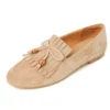 Suede leather tassel flats in apricot and black