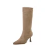 Pointed toe mid-calf heels warm winter boots