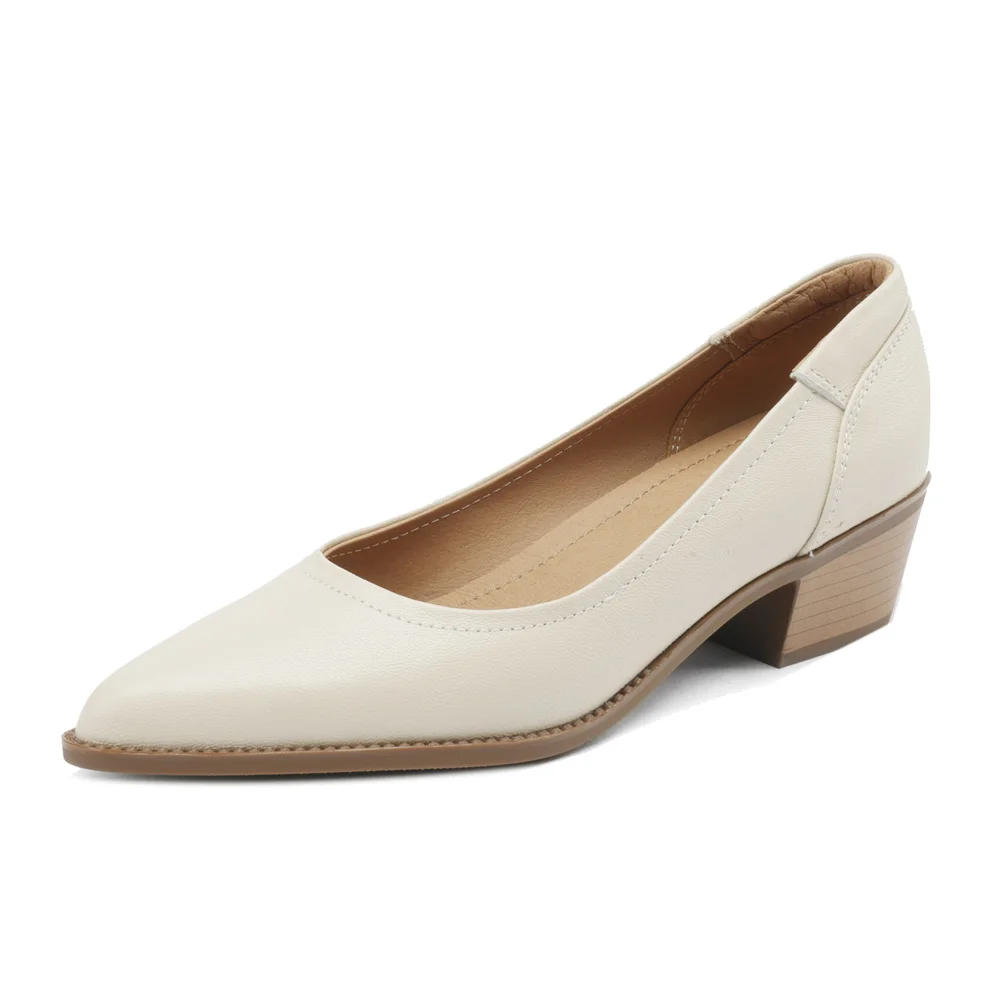 Vintage thick heels pointed toe leather pumps - Image 10