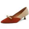 Bicolor red and beige high heels