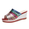 Mixed color wedge sandals summer high heels