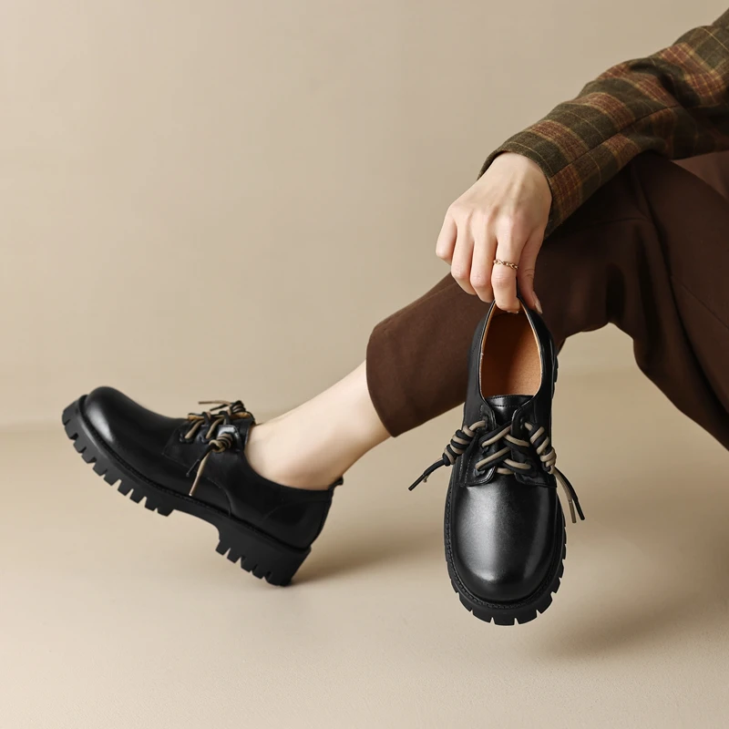 Round toe thick sole lace-up oxford casual shoes - Image 10