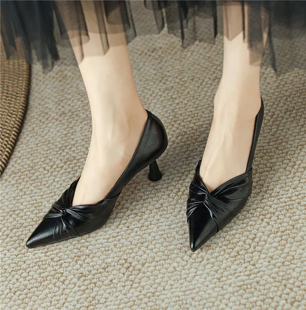 Genuine leather pointed toe office pumps - Image 6