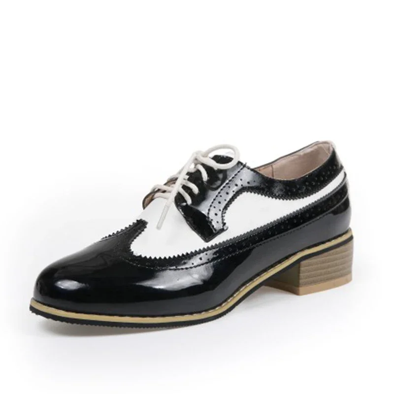 Mixed color brogue lace-up pumps with hollow design - Image 5