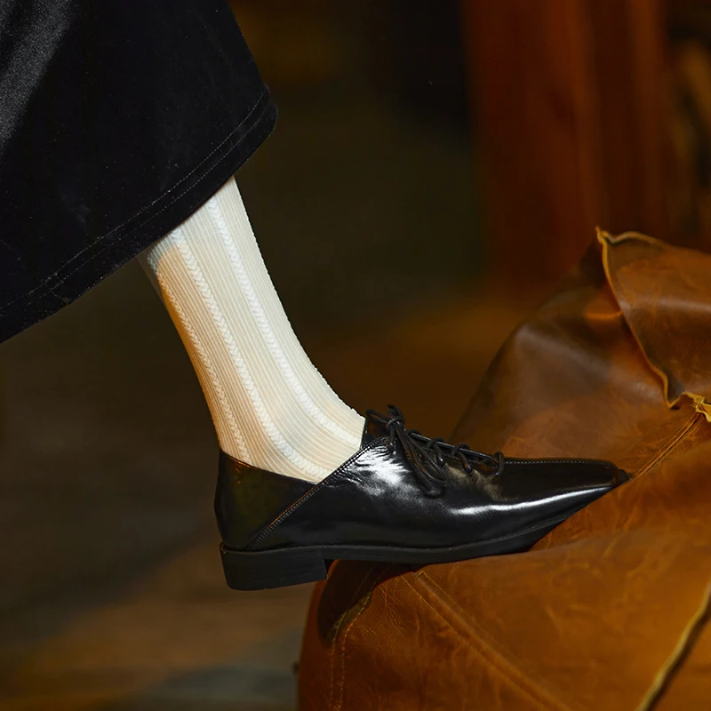 Genuine leather lace up low heel pumps for office - Image 10