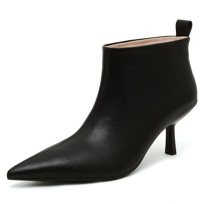 Genuine leather ankle boots with thin high heels - Image 6