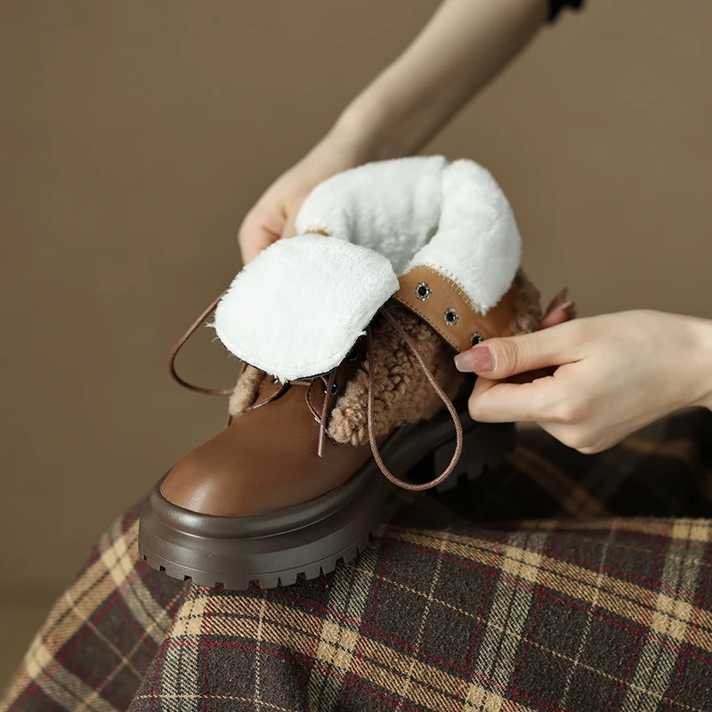 Real leather chunky ankle boots with plush lining - Image 2