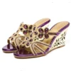 Elegant rhinestone floral wedge sandals