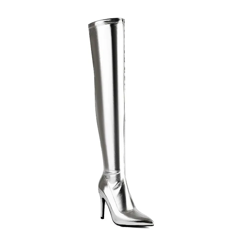 Thigh high elastic heeled winter boots - Image 8