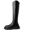 Genuine leather knee high boots with zipper and mid heels