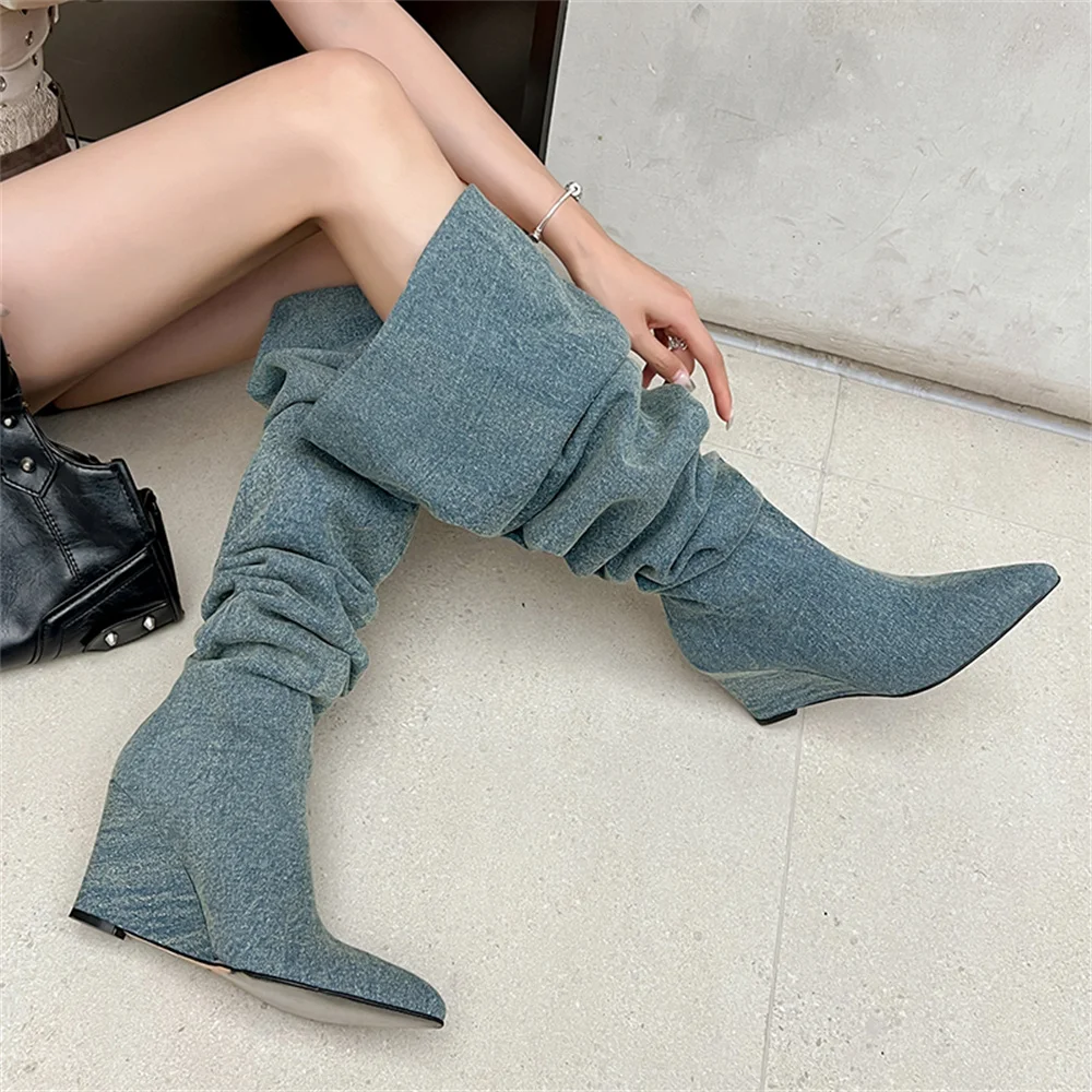 Knee high wedge heels party boots - Image 4