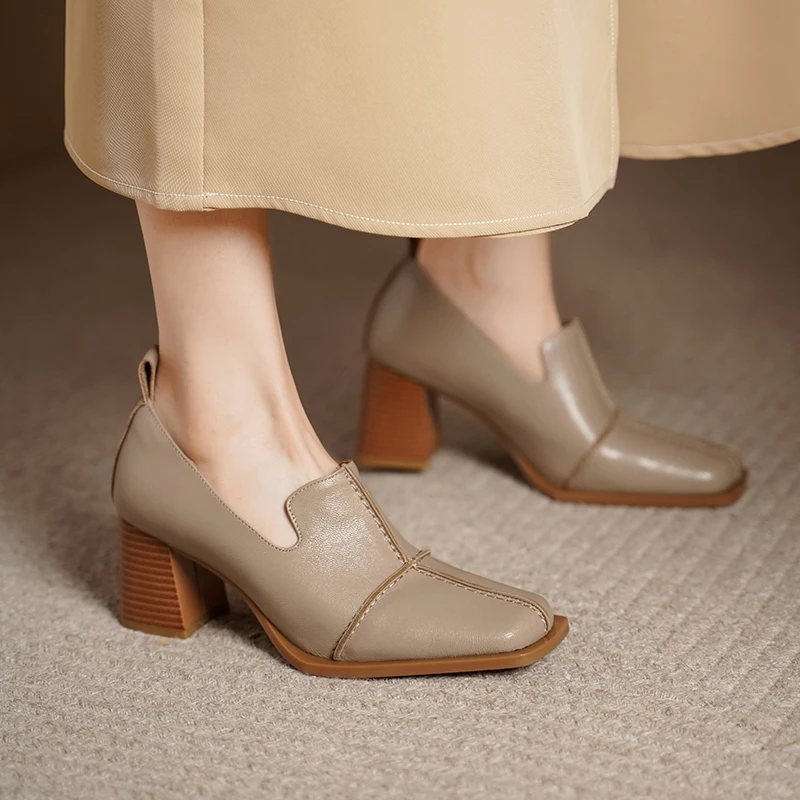 Genuine leather slip-on loafers with chunky heels - Image 4