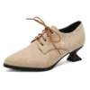 Pointed toe lace up flock heels