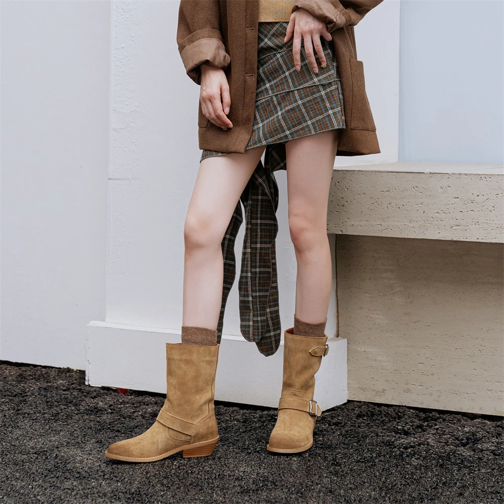 Mid-calf leather motorcycle boots with metal decoration - Image 6